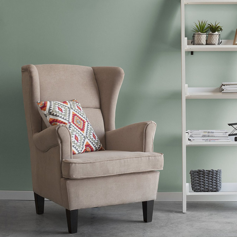 Milne Upholstered Wingback Chair, Beige
