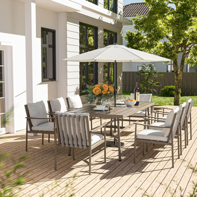 Ensemble repas d'extérieur 9 pièces pour 6 personnes avec structure en aluminium et trou pour parasol HAPPATIO