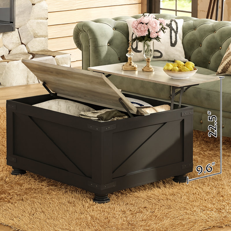 Table basse Farmhouse, table basse carrée 31,5 po avec couvercle rabattable et grand compartiment de rangement caché pour le salon