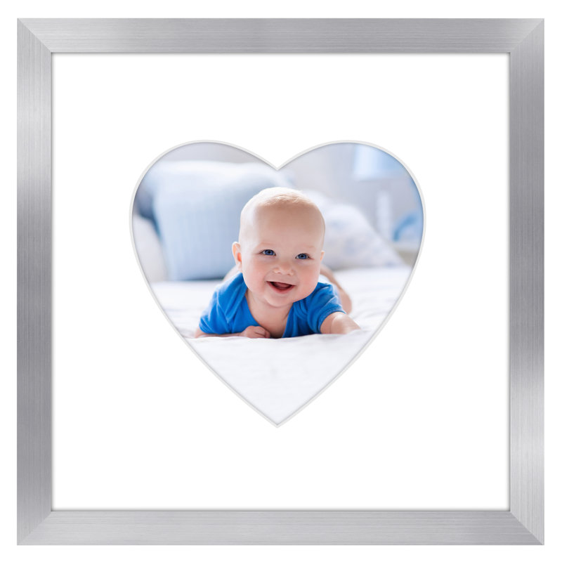 Cadre photo avec tapis en forme de cœur - idéal pour toute pièce, salon, dortoir, Silver, 6 po x 6 po