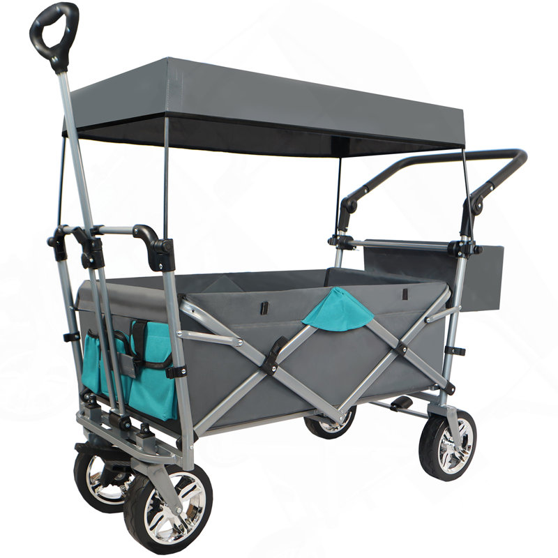 Wagon pliable à pousser et tirer avec auvent amovible, gris