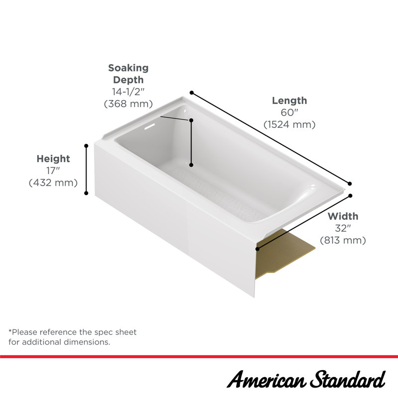 Aspirations 60'' White Acrylic Alcove Bathtub with Left Drain