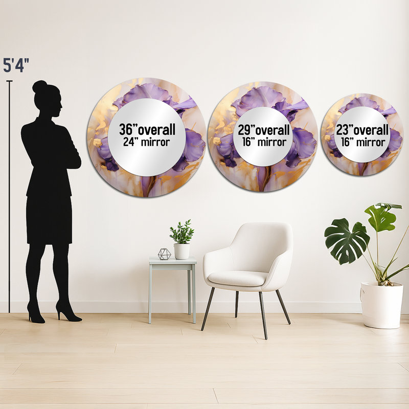 Golden Iris - Rêve mauve - grand miroir mural, miroir rond traditionnel, 29 po x 29 po
