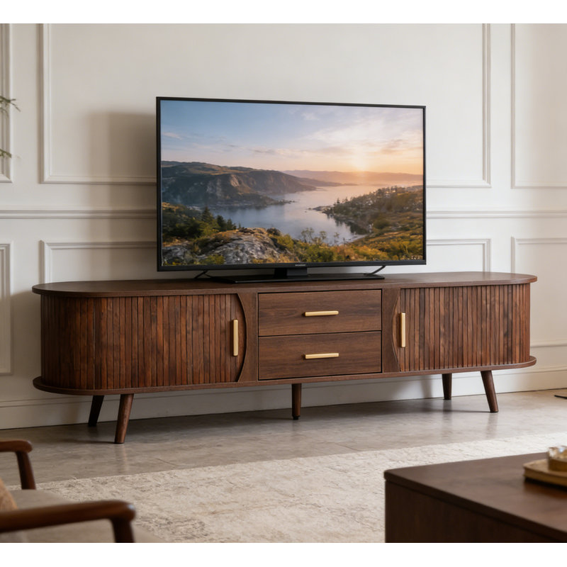 Meuble télé cannelé brun foncé 70,8 po - Convient aux téléviseurs de 70 à 79 po avec tiroirs de rangement