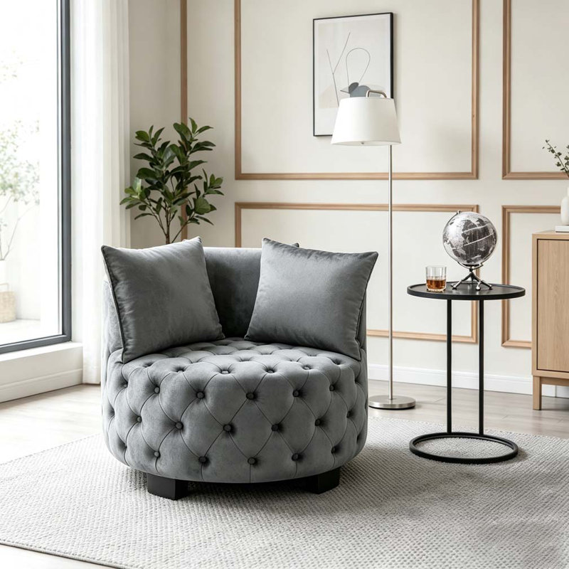 Chaise d'appoint contemporaine rembourrée et capitonnée, Gris foncé