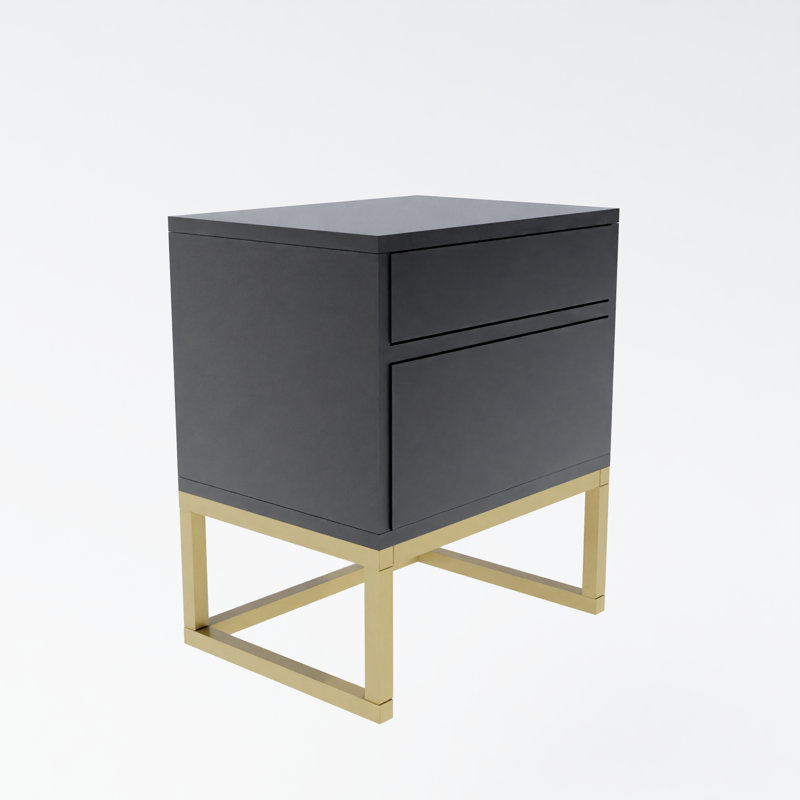 Mekenna 40cm W Metal Bedside Table, Black Matt/Gold