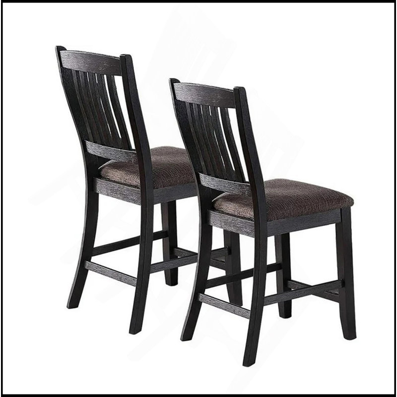 Set Of 2 Dark Coffee Fabric Upholstered High Chairs, Black