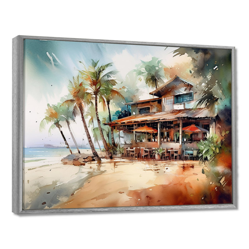 Tropical Beach House - art mural de plage côtière pour le salon, H 12 po x l 20 po x P 1 po, Encadrement argenté