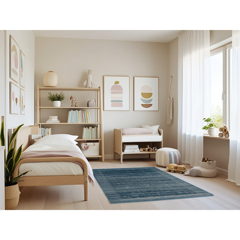 Machine Washable Overdyed Blue Area Rug, Rectangle 3' x 5'