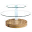 Table basse artistique avec marbre blanc et collision de grain de bois, verre trempé lisse, support, choix de couleurs multiples, motif double base double contemporain, rayure ovale, facile à