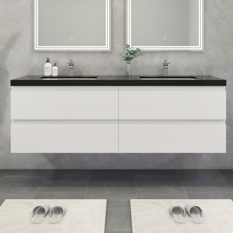 Kirker 72" Wall-Mounted Double Bathroom Vanity Set, Glossy White