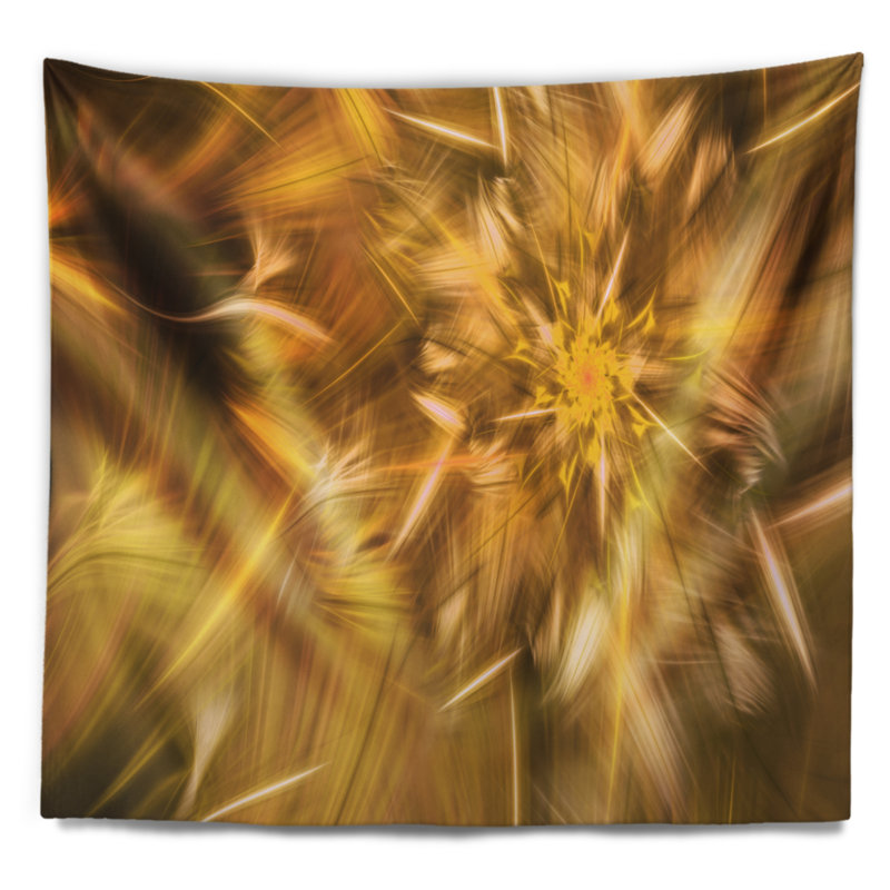 Tapisserie florale exotique de pétales de fleurs dorées, H 32 po x l 39 po