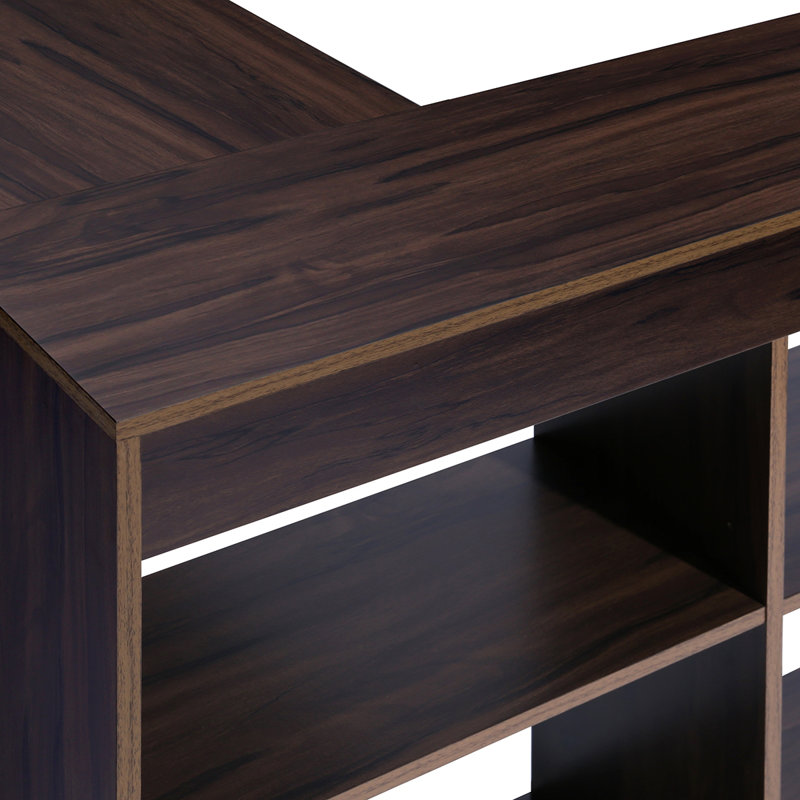 Hanlontown L-Shaped Metal Base Writing Desk, Brown