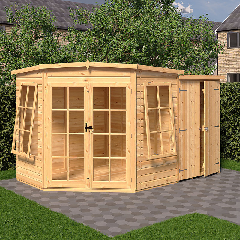 Shire Hampton Corner Summerhouse With Side Shed 8 Ft X 12 Ft