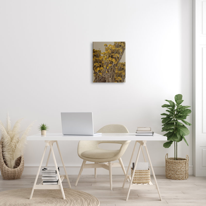 Yellow Floral Canvas Wall Art with Wooden Frame