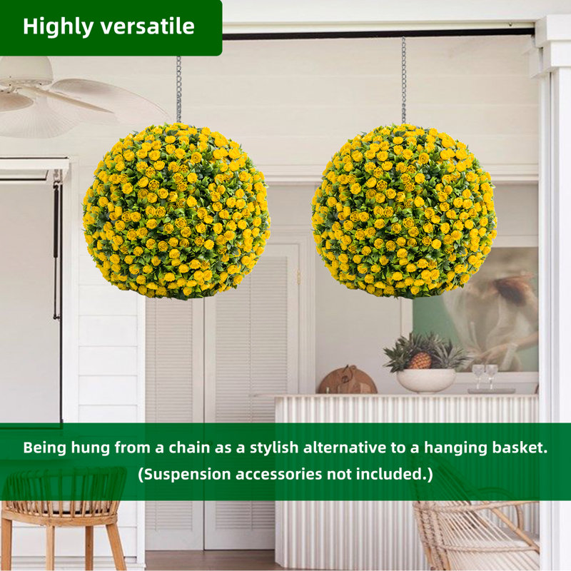 Boules topiaires artificielles jaunes (paquet de 2) - boules de 16 po en fausse fleur pour jardin ou patio, Jaune