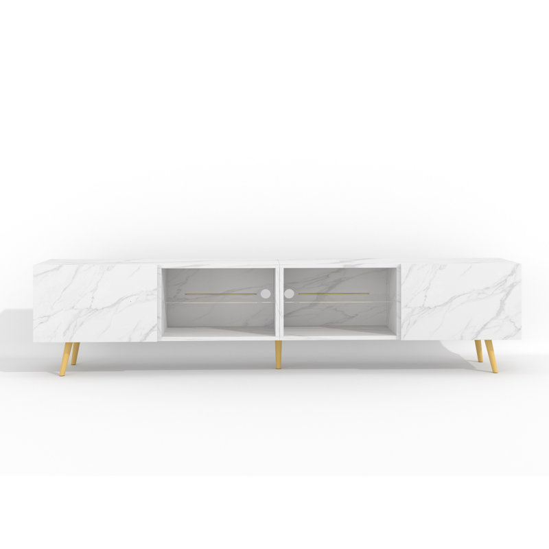 Meuble télé 86,6 po avec armoire à DEL et rangement Digno, Roche blanche