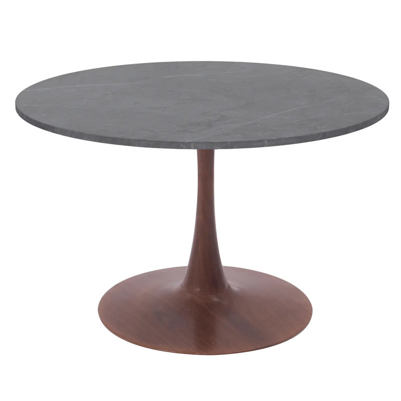 Table de salle à manger ronde Bristol 36 po avec plateau en pierre frittée gris marbré et base en acier pour cuisine et salle à manger modernes