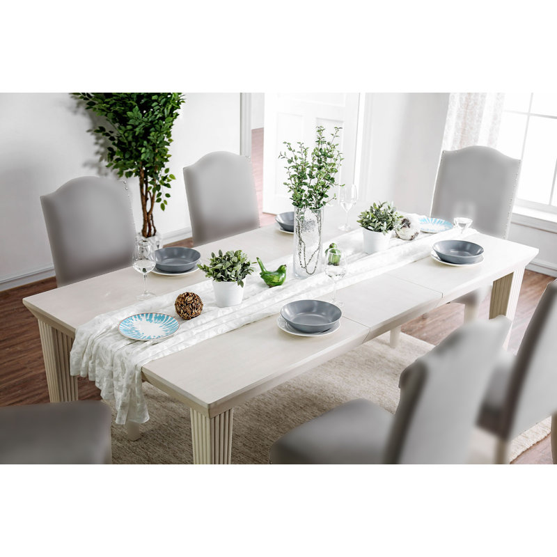 78" W Transitional Dining Table, Antique White/Gray