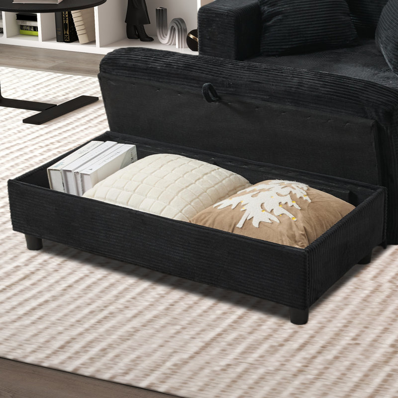 Chaise longue avec repose-pieds de rangement amovible, Noir