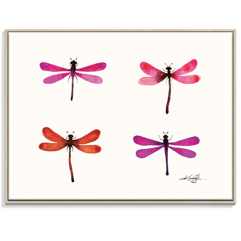 Four Dragonflies 2 by Kathy Morton Stanion - Painting on Canvas, 41cm H x 51cm W, Timber Floater Framed
