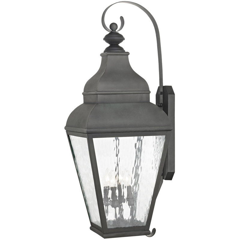 13.75in 4-Light Outdoor Wall Lantern Pendant Fixture with Clear Beveled Glass Shade, Charcoal