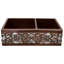 33" Hammered Copper Apron Front 60/40 Double Basin Kitchen Sink w/ Scroll Design and Nickel Background
