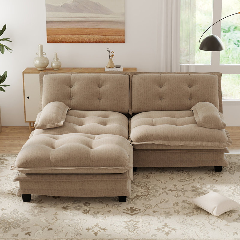 Canapé modulaire en L de 77 po de largeur avec siège modulaire en chenille de 77 po avec siège profond et repose-pieds mobile