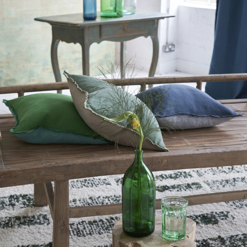 Brera Lino 100% Linen Decorative Pillow, Square 22", Emerald/Capri