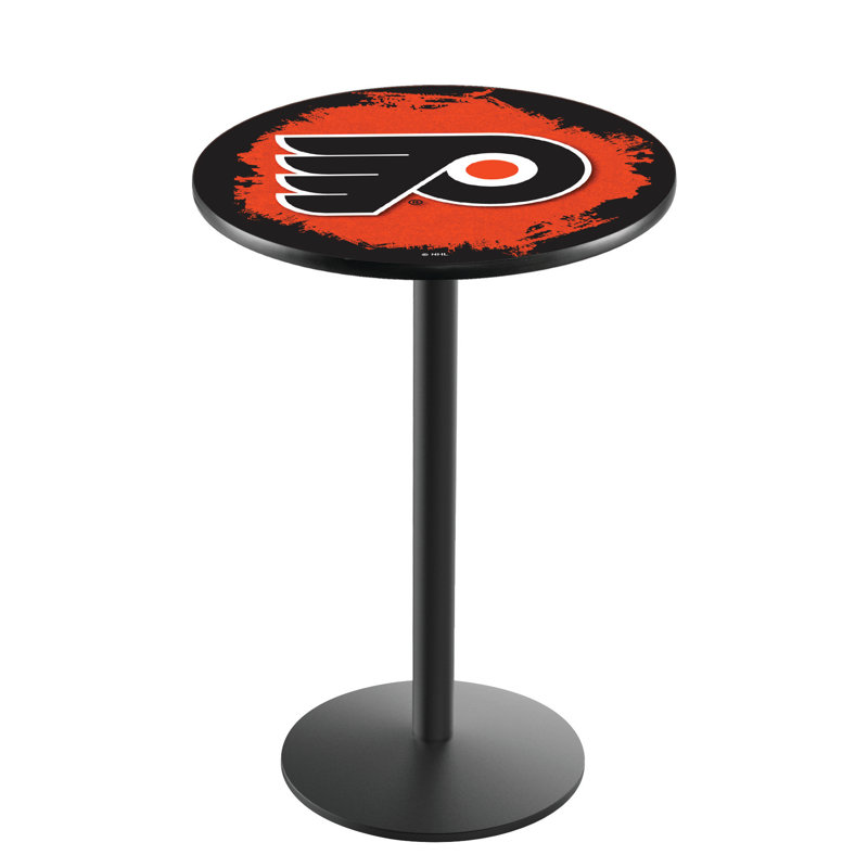 NHL Round Metal Base Dining Table, Black Wrinkle, Philadelphia Flyers - Orange