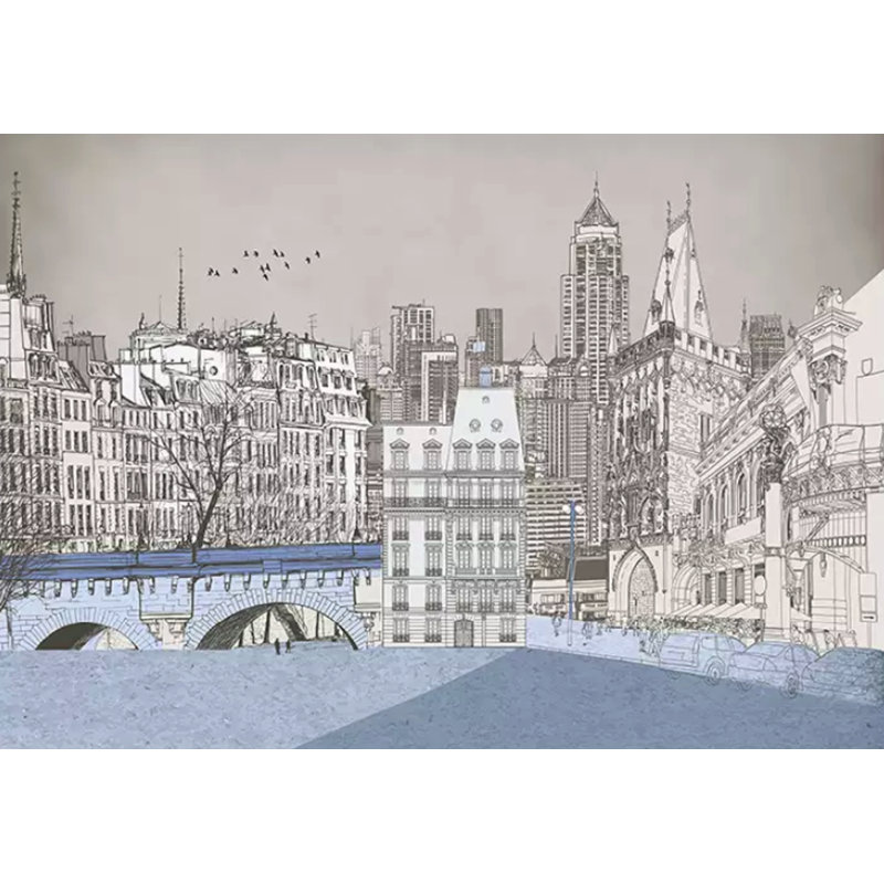 Papier peint amovible Charcoal City London Cityscape, L 114 po x l 204 po
