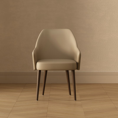 Solace Contemporary Vegan Leather and Velvet Upholstered Solid Wood Dining Armchair in Latte