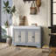 Banc de rangement pour chaussures, banc de rangement rustique, hall d'entrée multifonctionnel en bois avec coussin amovible, portes en rotin tissé et tablettes réglables-1349064149