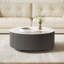 Table basse ronde moderne mobile avec roulettes, 2 tiroirs, plateau en pierre frittée à motif marbré, 29,5 po