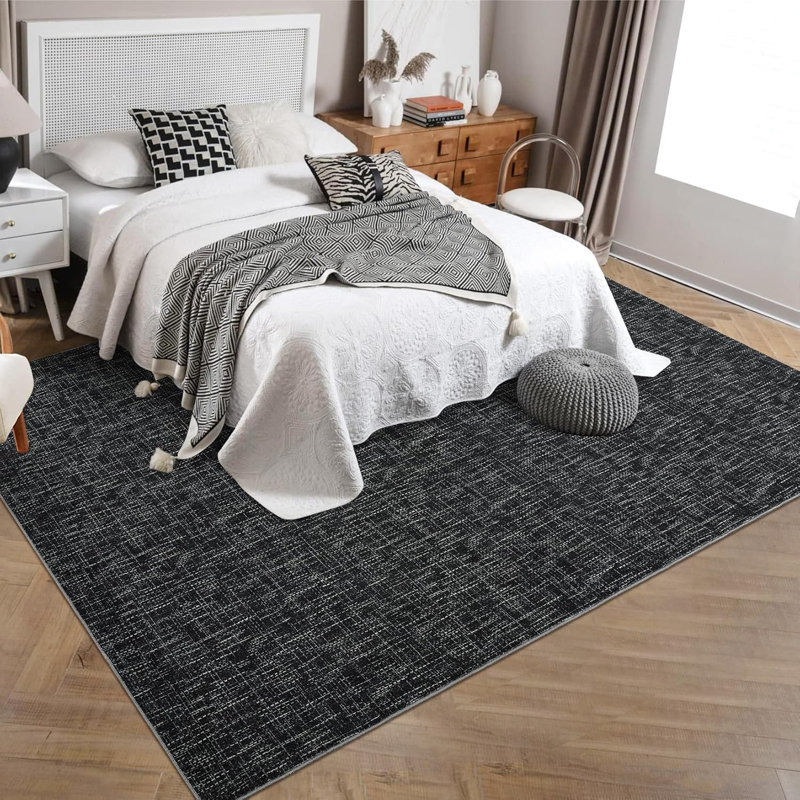2x6 Modern Textured Solid Hallway Runner Rug, Washable Non-Slip with Rubber Backing for Kitchen, Laundry, Entryway, Black