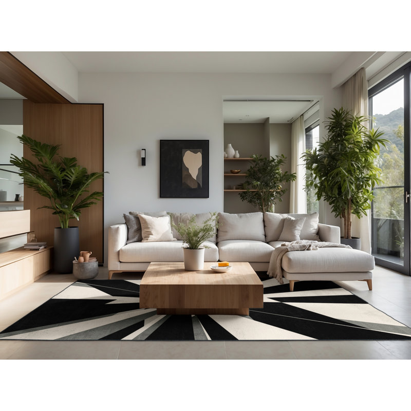 Soft Plush Feller New Years Modern & Contemporary Abstract Area Rug in Green – Black Binding, 7x10