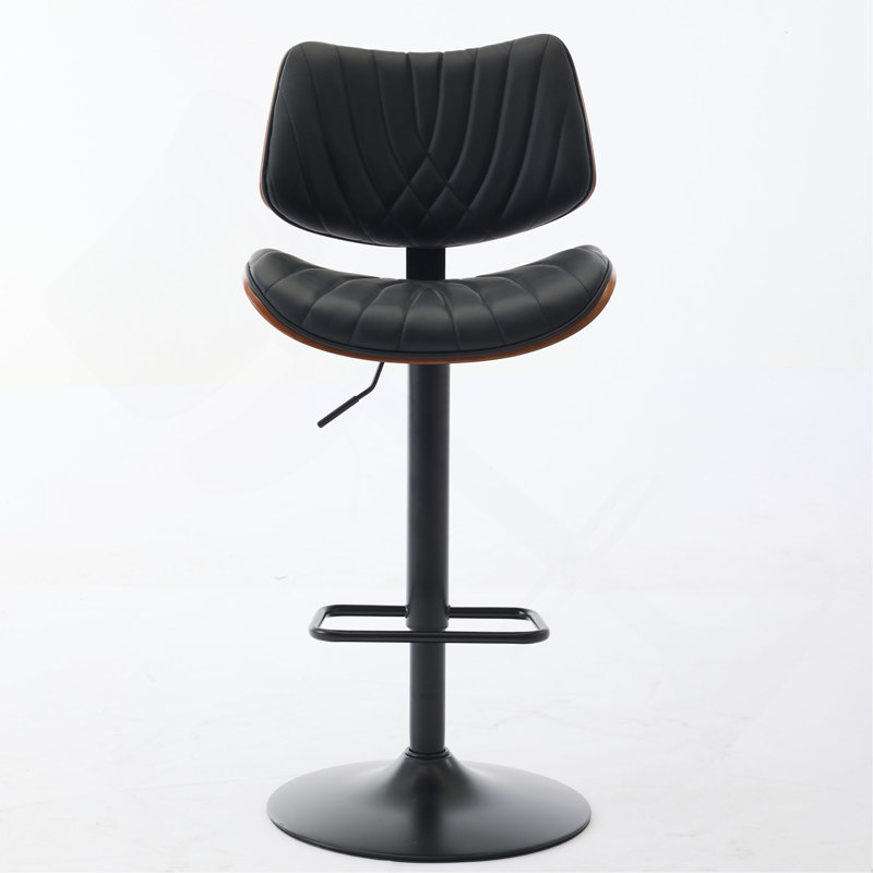 Walnut Bentwood Bar Stools Mid Century Modern Adjustable Counter Height Black Leather Upholstered 360°Swivel Bar Chairs For Kitchen Island/Dining Room/Cafe, 1 Chair/1Carton