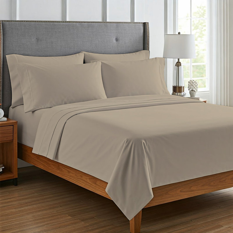 6Piece Microfiber Bed Sheets  Soft, WrinkleFree, Deep Pocket Fit, Safari, Queen Sheet Set with 4 Pillowcases