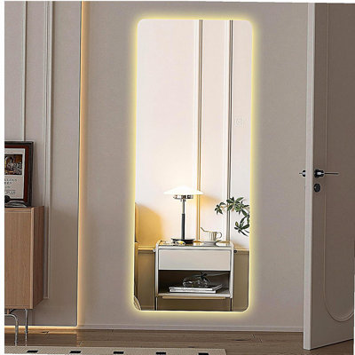 Miroir pleine longueur 65 po x 21 po avec lumière, miroir mural pleine longueur, convient pour la chambre à coucher, la gradation et l'éclairage tricolore