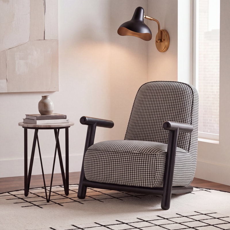 Leisel Upholstered Armchair, Black Houndstooth Polyester