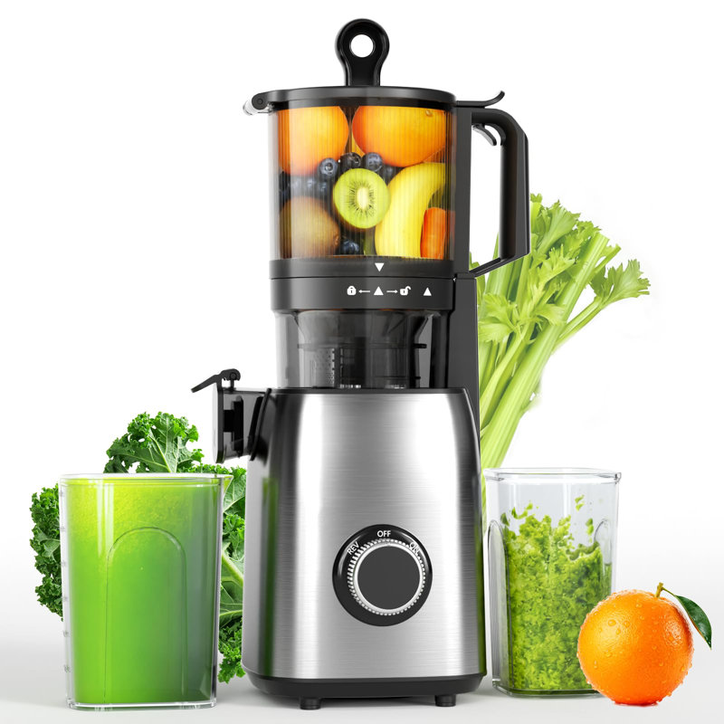 300W Grey Cold Press Juicer: 5.4" Extra Wide Chute, 98% Juice Yield, Easy Clean/Install - Whole Fruit/Veg Masticating