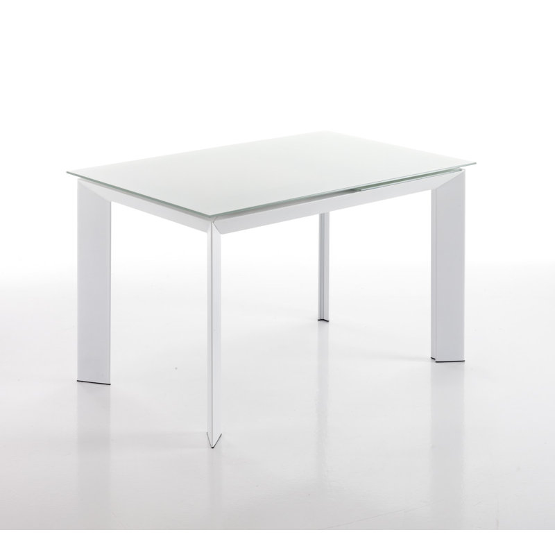 Blaris Glass Top Metal Base Dining Table, White