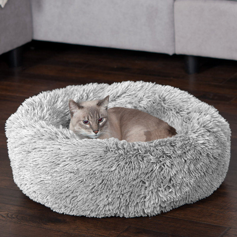 Small Mist Gray Faux Fur Orthopedic Donut Pet Bed