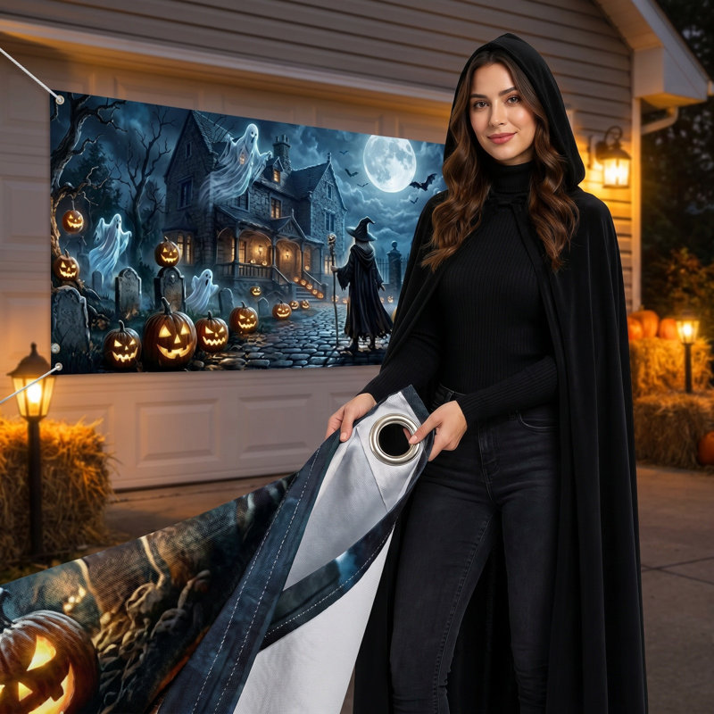 Couvre-porte de garage d'Halloween Spooky Ghost Pumpkin Castle Garage Horror Party