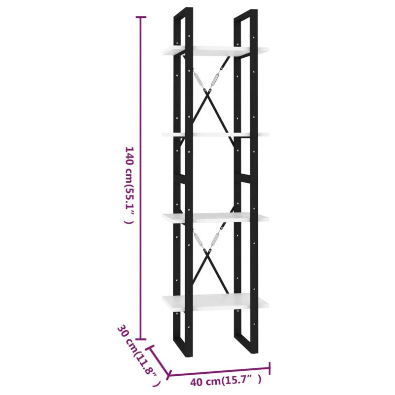 Griffing 140cm H Bookcase, 140cm H x 40cm W x 30cm D, White