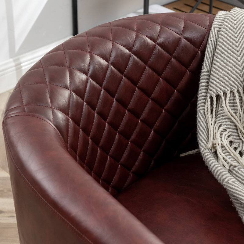 Fauteuil demi-tonneau capitonné 2 pièces Oscar, Similicuir rouge