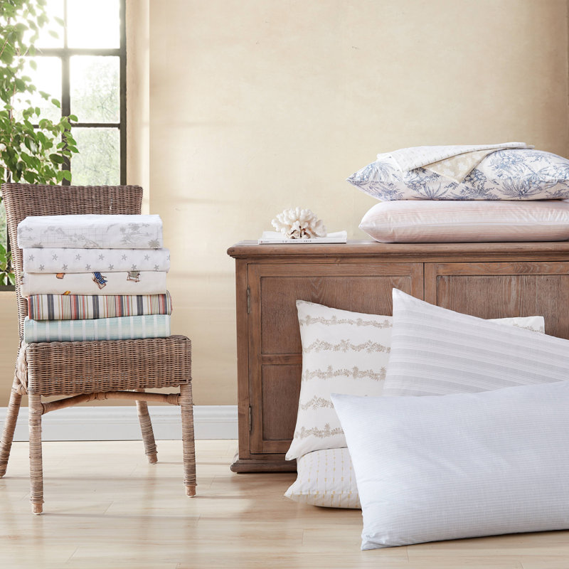 Tommy Bahama Printed Percale Cotton Sheet Set, Queen Sheet Set with 2 Pillowcases, Yellow Pineapple Pinstripe