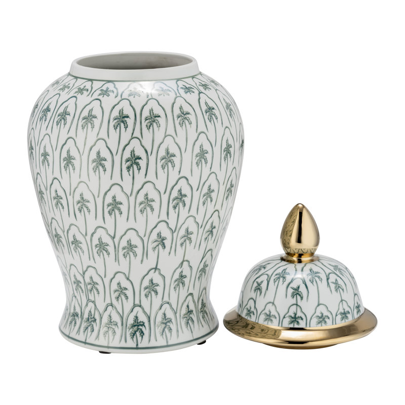 Pot à gingembre en porcelaine Batheaston avec accents dorés et design décoratif élégant, H 18 po x l 9 po x P 9 po