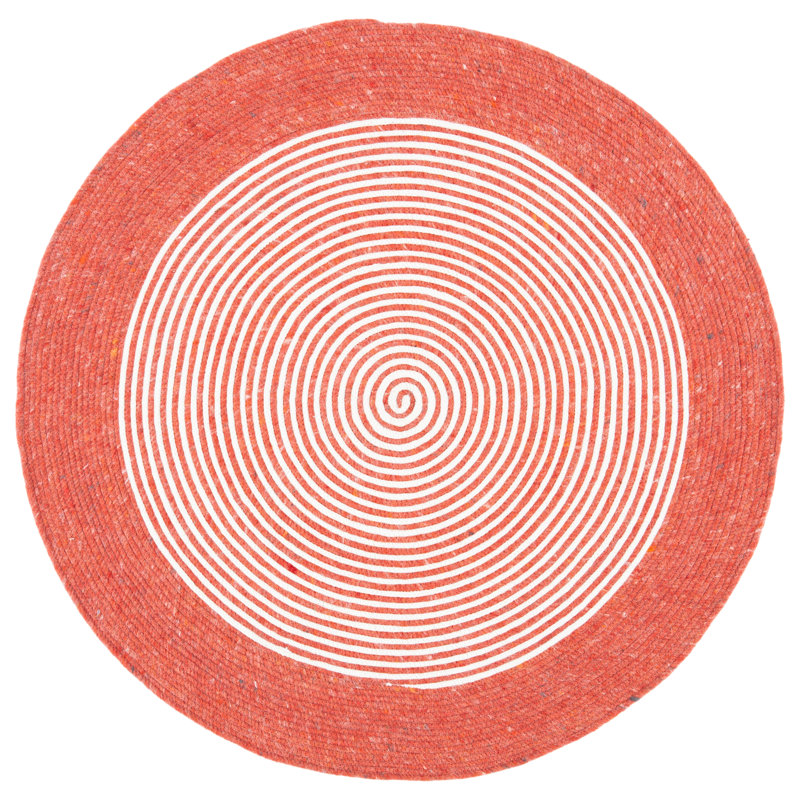 Tapis en laine / coton tissé à la main rouge / ivoire Mccollum, Rond 3 pi