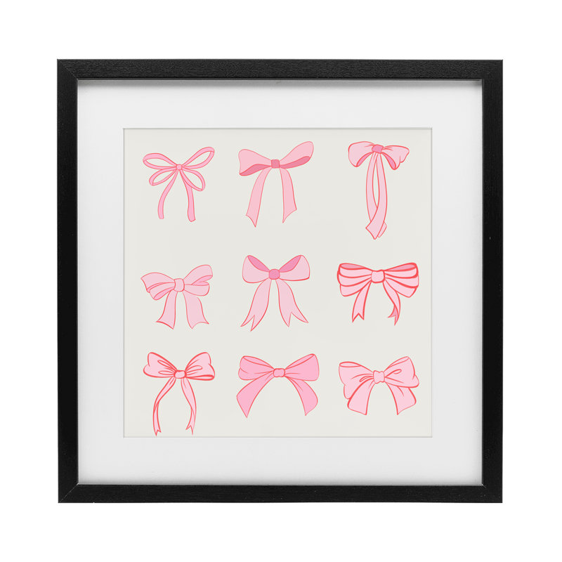 Imprimé sous-verre rose à rubans coquette, design par Emily Navas, H 16 po x l 16 po, Cadre noir minuit
